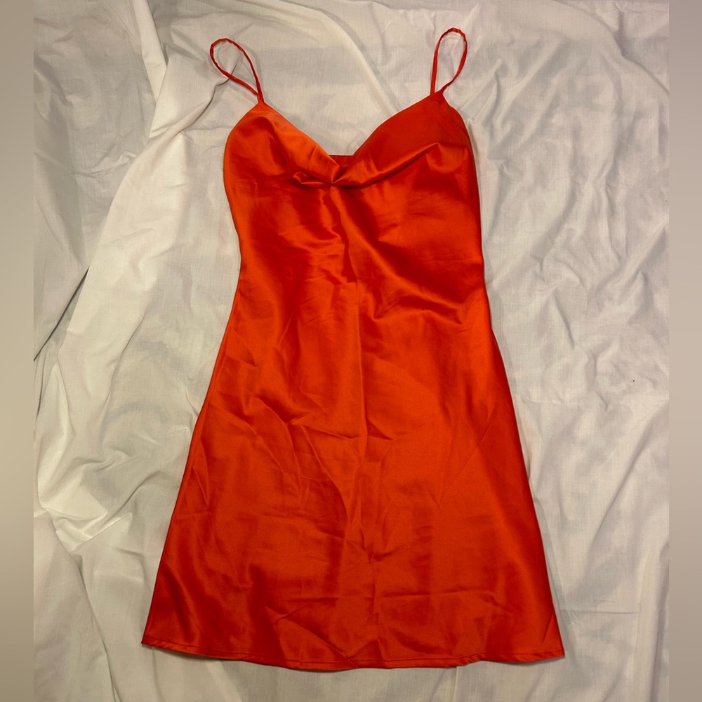 437 Orange/ Red Mini Slip Dress